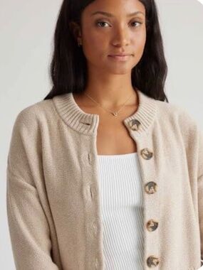 EUC Quince 100% Organic Cotton Cropped Cardigan in Cement Marl XS